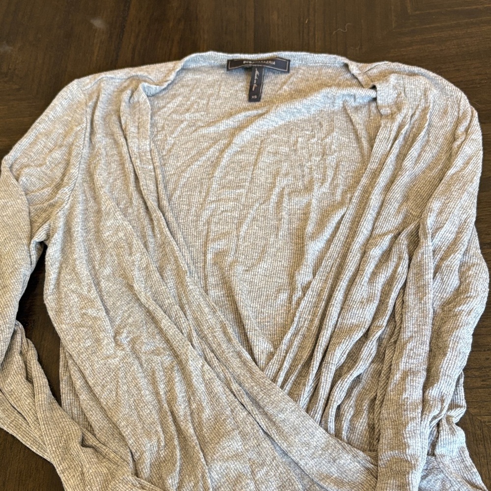 BCBGMaxAzria Light Gray Wrap Blouse